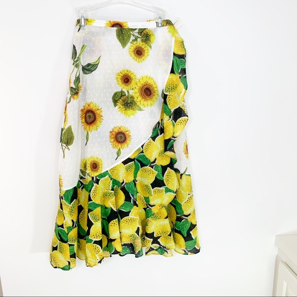 Anthropologie Farm Rio Sunflower Lemon Wrap Skirt - Picture 9 of 14